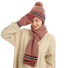 Hat Scarf Glove Setdhjaa Winter Knitted Warm Wool Gloves Three Pieces