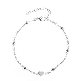 Charm Bracelets Jewellery S1418 Fashion Double Layer Heart Anklet Chain Alloy Beads Ankle Bracelet Beach Anklets Foot Chains Drop Delivery 202