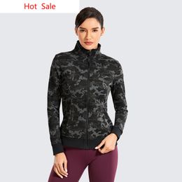 Women's Cotton Full Zip Workout Outwear Slim Fit Running Track Jacket with Pockets