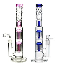 hookahs Double 8 Arms tree Perc Big Bong Thick Glass Straight Water Pipe 15inches tall 18mm joint