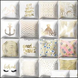 Cushion/Decorative Pillow Home Textiles & Garden Square Cartoon Case Bronzing Gold Decorative Waist Pillowcases For Sofa Car Decor 45Cm*45Cm