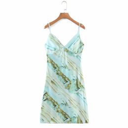 Summer Women Tie Dye Printing V Neck Suspender Mini Dress Female Sleeveless Clothes Casual Lady Loose Vestido D7612 210430