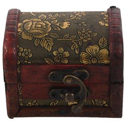 Portable Retro Antique Style Jewelery Box In Wood With Flower Relief, Red Storage Bags