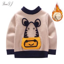 Boys Girls Sweater Winter Keep Warm Cartoon Hippo Baby Jumper Children Sweaters Toddler Pullover Kid Plus Velvet Clothes 1-5year Y1024
