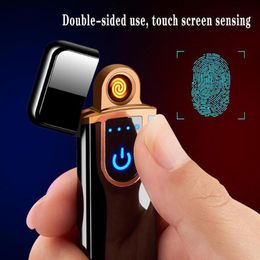 2021 Nowość Elektryczna czujnik dotykowy Cool Lights Sensor Fingerprint Sensor USB Rechargeable Przenośne Wiatroszczelne Zapalniczki Palenie Akcesoria 12 Styl