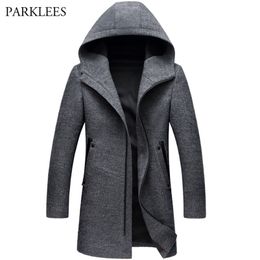 Men's Wool Coats Jackets Winter Cashmere Hooded Jacket Man Brand Mens Fashion Outerwear Warm Zipper Overcoat Woolen Pea Coat 3XL 211122