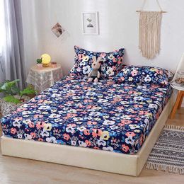Bonenjoy 3 Pcs Bed Sheet Sets Queen Size Flower Printed King Bed Sheet on Rubber Band sabanas de cama BedSheet with Pillowcase 210626
