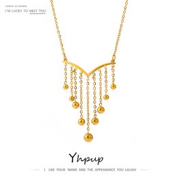 Yhpup Statement Tassel Bead Pendant Neckalce Gold Stainless Steel Metal Texture Collar Necklace Fashion Jewelry Bijoux 2021
