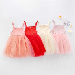 Toddler Baby Girl 12M-5T Solid Colour Princess Dress Spaghetti Straps Sleeveless Tutu Tulle Mesh Layer Dress for Wedding Party Q0716