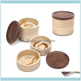 Packaging & Jewelry3Pcs Natural Wooden TwoLayer Handmade Jewellery Storage Box With Lid Earrings Ring Necklace Display Props Pouches Bags Dr