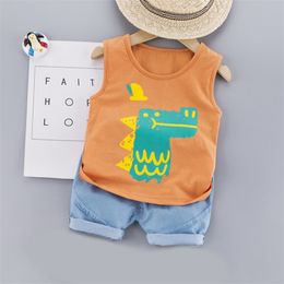 Casual Boys Clothes Summer Toddler Baby Boy Cartoon Print Shirt Tops Short Pants 2Pcs Outfits 210429