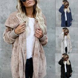 Womens Faux Fur Jackets Outerwear Winter Hooded Velvet Coats Pocket Design Loose Women Clothing Warm Soft Tops Best quality