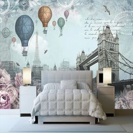 Custom Photo Wallpaper Retro Hot Air Balloon City Building Mural Restaurant Cafe Background Wall Decor Papel De Parede Wallpaper