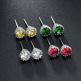 Stud 2021 Fashion Colorful 7mm CZ Crystal Crown Earrings For Women Girl Wedding Gift Wholesale Jewelry