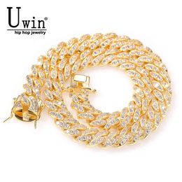 Uwin 12mm Miami Encryption CZ Cuban Link Necklaces Chains Gold Luxury Bling Jewellery Fashion Hiphop X0509