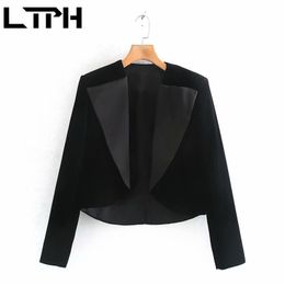 Simple Casual Business Solid Colour Short Women Blazer Jackets Long Sleeve OL Style Splicing Slim Coat Spring Autumn 210427