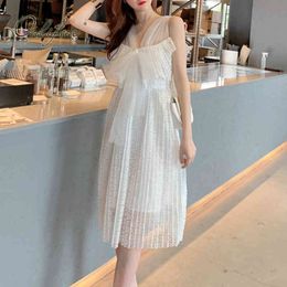 Summer Women Tulle Party Spaghetti Strap Sexy Backless White Lace Tunic Beach Dress 210415