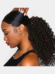 Soft Slick Ponytails Virgin Hairs Extensions Pony Tail Kinky Curly Yaki Straight Afro Puff Ponytail Human Hair Non-Remy 140g