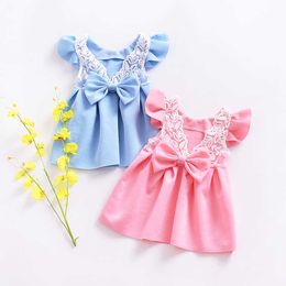 Cute Baby Girl Dress Princess Summer Cotton Lace Bow Toddler Girl Clothes Dresses Backless Knee Length Ball Gown Dress Baby 210713