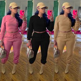 Women's Two Piece Pants Casual Solid Sportswear Fitness Tracksuit Women Lounge Wear Long Sleeve Sweater Top + Drawstring Sweat Slim Set