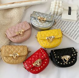 Children's handbag Mini chain bag Trend rivets embroidery thread small square bags girls purse