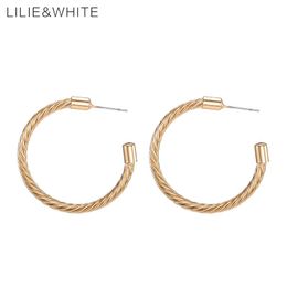 LILIE&WHITE Gold Tone Twisted Hoop Earrings For Women Wedding Party Vintage Metal Christmas Gift HK & Huggie