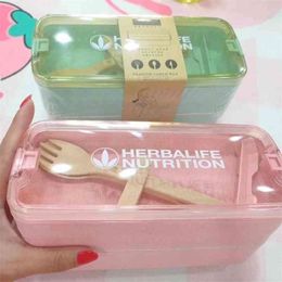 900ml Healthy Material Lunch Box 3 Layer Wheat Straw Bento Boxes Microwave Dinnerware Food Storage Container Lunchbox 210818