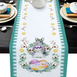 Easter Cotton Egg Bunny Table Runner Wedding Decoration Home Decor Kitchen Runners And Placemats 210628