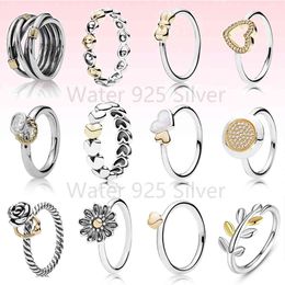 2021 Popular 100% 925 Silver Jewelry Rope Bands Rose With Heart Gold Symbol of Love Daisy Ring For Women Delivery