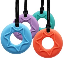 Teething Necklace Teethers Round Star Shape Chewable Pendant for Baby Toddler Bite Food Grade Silicone Sensory Toy