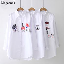 Autumn White Women Shirt Turn-Down Collar Embroidery Blouse Long Sleeve Cotton Tops Blouses Casual 5083 50 210512