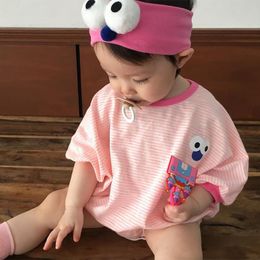 Newborn Baby Girls Bodysuits Long Sleeve Cotton Baby Boys Clothes Baby Striped Jumpsuit + Headband Kids Clothing Set 6-24M 210413