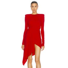 Women Sexy Designer Long Sleeve Cotton Red Irregular Elegant Dress Ladies Celebrity Evening Party Vestido 210527