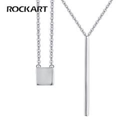 Pure Silver Combination Necklace Fine Jewellery Square&Bar Pendant For Women Office Career Style Summer Necklaces S925