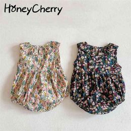 Summer thin section lapel floral sleeveless leotard Romper climbing clothes born girl 210702