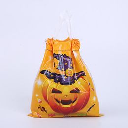 プラスチック巾着キャンディーハロウィンバッグラップカンプキン吸血鬼ゴースト魔女ハンドバッグ漫画トリックまたは治療バッグキッズパーティーギフト50ピース/ロットHY0032