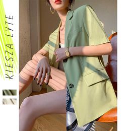 Fashion Two Piece Set Women Short Sleeve Blazer And Pants Summer Green White Casual Female Suits 210608