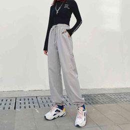 Streetwear Drawstring Letter Y2k Sweatpants Joggers Women New Casual Harajuku Long Grey TrousersSweat Pants Capris Pocket 210415