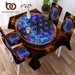 BeddingOutlet Flower of Life Tableclothes Mayan Calendar Cloth Waterproof Ancient Home Decor Sacred Geometry Cover 210626