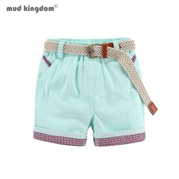 Mudkingdom Boys Shorts with Blet Plaid Cotton Boy Elastic Waist Summer Fashion Clothes for Kids Linen Clothing 210723