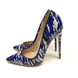 Free 2021 Sexy Fashion Women Lady Blue Black Camo Patent Patent House High Toels Zapatos Bombas Single 12CM1