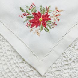 Set of 12 Handkerchiefs White Linen Fabric Cloth Wedding Hankies Hemstitched Border Embroidery Floral Hanky 13x13 inch