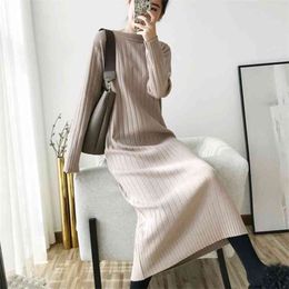 Women Long Knitted Sweater Dress Autumn Winter Korean Elegant Sleeve Loose Casual Pullover Vestidos Jurken 210514