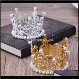 Hair Aessories Baby, Kids & Maternitybaby Baby Crown Pography Props Luxury Fashion Pearl Rhinestone Glitter Gold Sier Po Birthday Party Deco