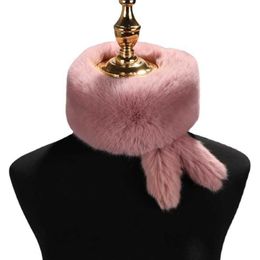 Winter Faux Rabbit Fur Scarf with Tails Cute Soft Fluffy Fur Scarves Neck Warmer Ring Collar for Women Girls Children Muffler H0923