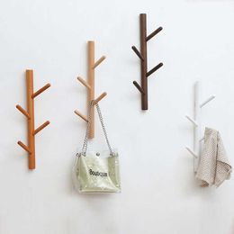 Nordic Simple Beech Tree Wall Hanging Solid Wood Coat Hook Storage Rack Wall Hanging Wooden Hanger 210702