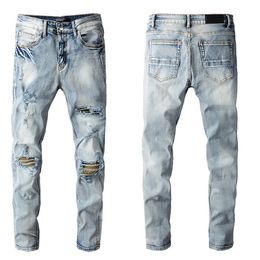 Mens jeans Designer jean man Wholesale Brand Casual Ripped Slim Fit Holes Skateboard Splicing Straight Motorcycle Biker stretch Hip Hop denim Skinny Pant