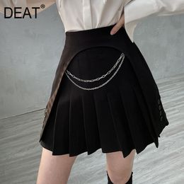 Solid Black Pleated Short Dress Women High Waist A-line Sexy Mini Skirt With Chain Mall Goth Spring And Summer GX947 210421