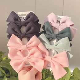 Solid Colours Cotton Hair Bows With Clip For Cute Girls Hair Clips Handmade Hairpins Barrettes Kids Hair Accessories