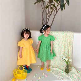 Summer baby girls floral short sleeve dress hollow back bow cotton casual loose kids little princess dresses 210615